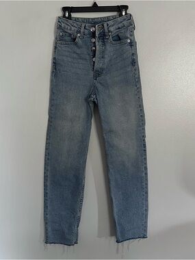 Divided H&M Straight Leg High Rise Jeans in Mid Blue Wash